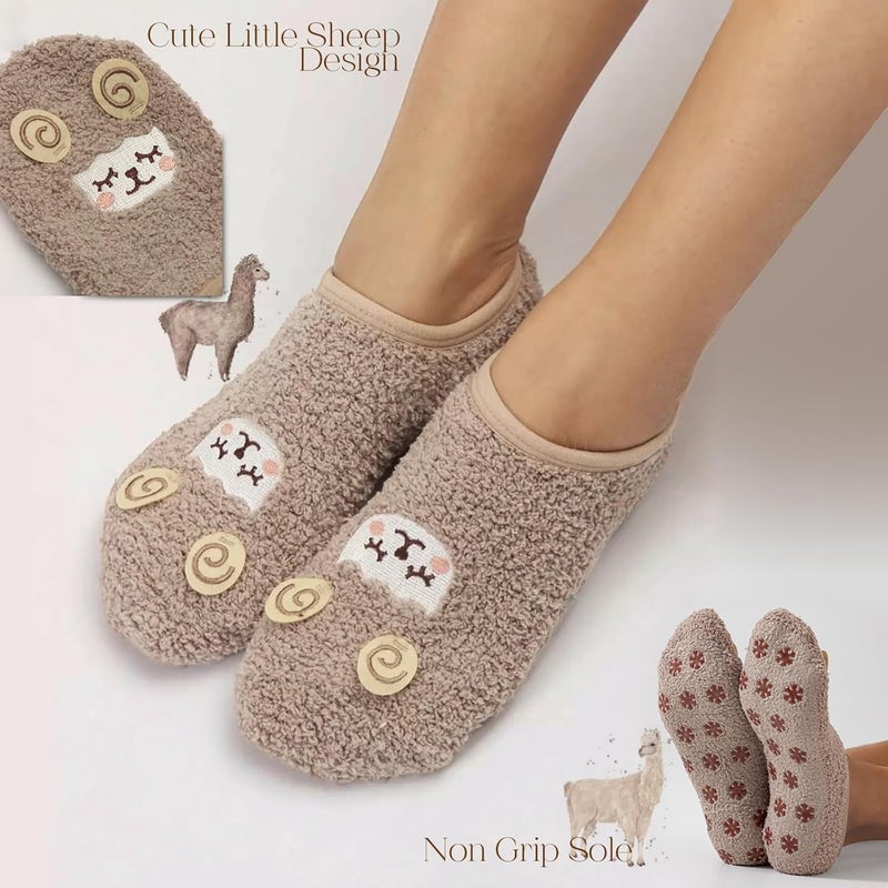 AmazingStone 3Pairs Cozy Winter Fuzzy Socks for Women With Grip Anti-Slip Fluffy Plush House Warm Ankle Socks - Image 3
